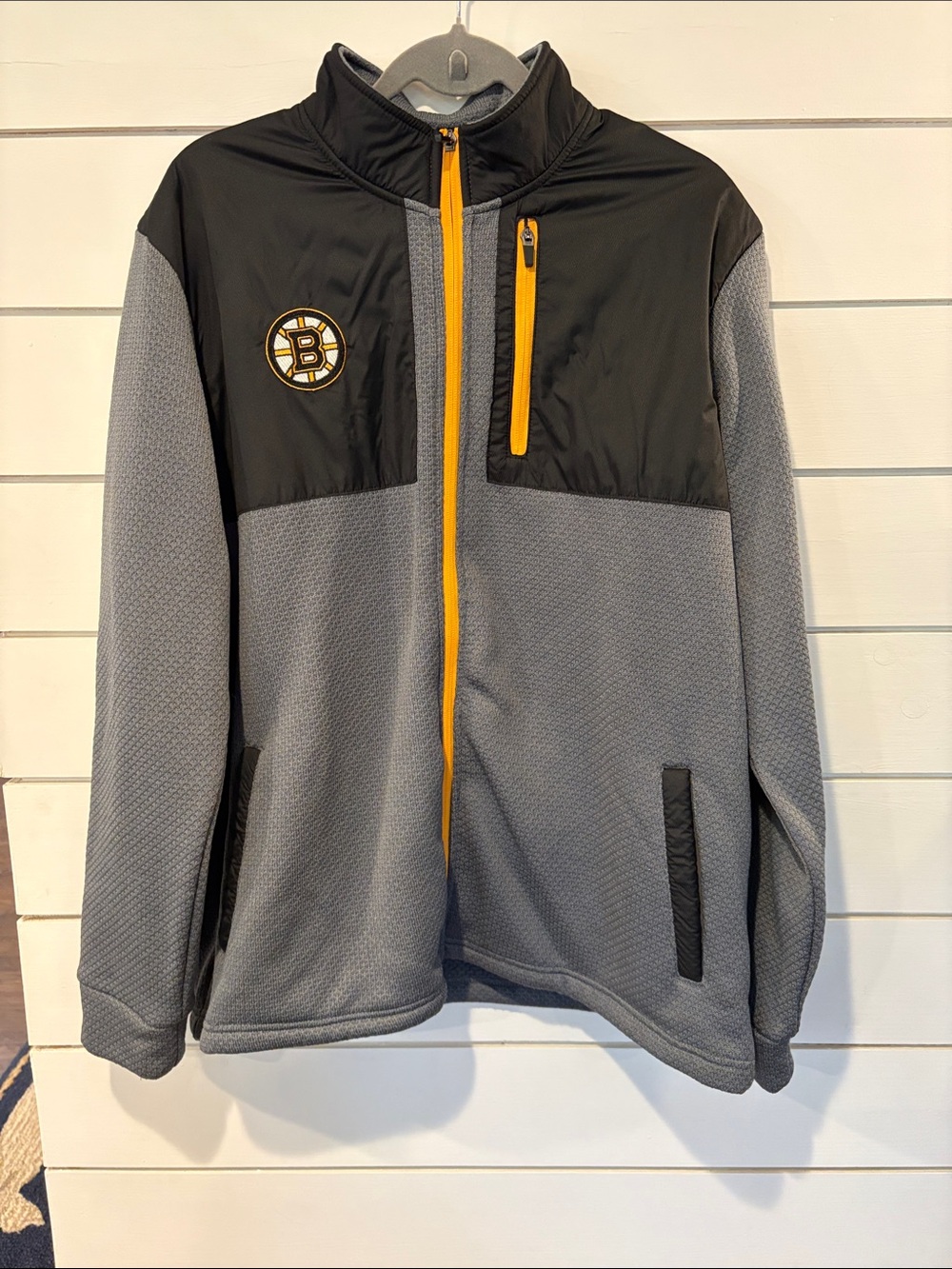 NHL Boston Bruins Gray and Black Jacket with Yellow Zip Accents XL